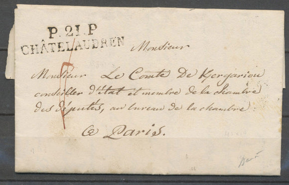 1824 Lettre marque linéaire P21P/CHATELAUDREN, 45*10, Superbe X4011