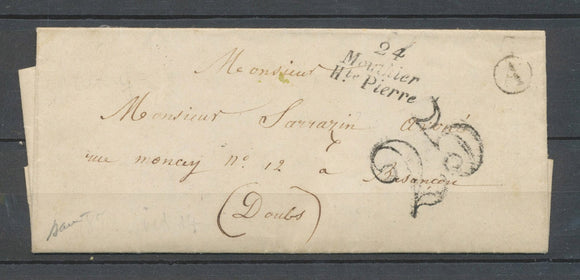 1852 Lettre Cursive 24/Mouthier/Hte Pierre + A: Lods, DOUBS, Superbe X4016