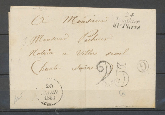 1853 Lettre Cursive 24/Mouthier/Hte Pierre + G: Sousicon, DOUBS Superbe X4017
