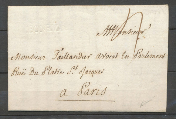 Lettre Marque BONEVAL, en creux, n°1A, 1750, de Valière EURE ET LOIR X4030