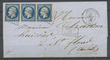 1856 20c. De trop sur lettre d'Avignon à St Flour, bande de 3 n°14 foncé X4046