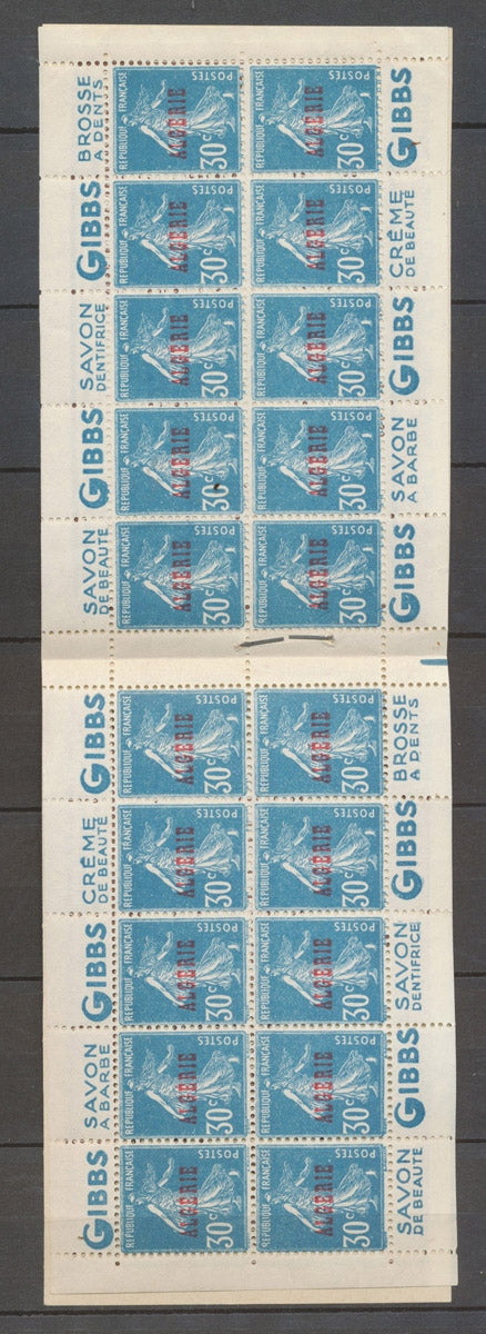 ALGERIE CARNET, 30c. Semeuse bleu, S. 100, guerre/Blanchon Perforé en haut X4062