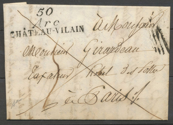 1824 Lettre 50/Arc/CHÂTEAU-VILAIN, paraphe de franchise, postes, SUP X4078