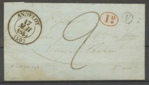 1845 Lettre Andelot C.13 + 1d + F: Montot, HAUTE MARNE X4080