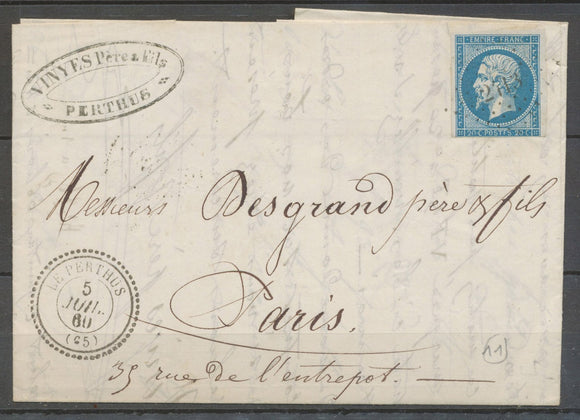 1860 Lettre Le Perthus PC sur n°14, C.22,  PYRENEES ORIENTALES X4088