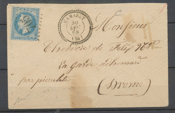 1868 Enveloppe Camaret GC 705 sur n°29 + C.22 VAUCLUSE X4101