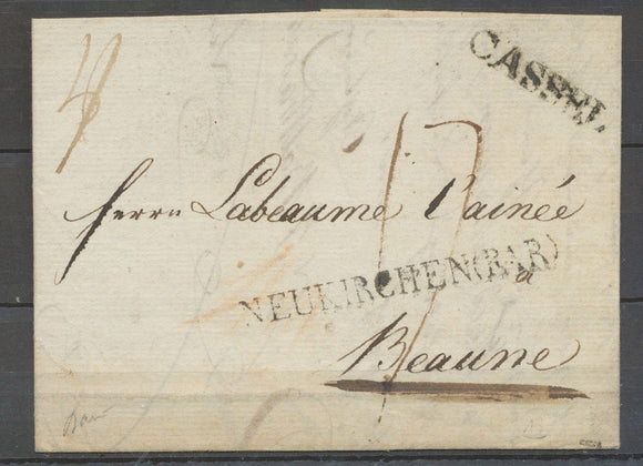 1812 Lettre NEUKIRCHEN (PAR) + CASSEL, rare noir, TB X4109