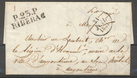 1831 Lettre marque linéaire P23P/RIBERAC 33*12, DORDOGNE X4135