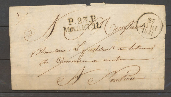 1831 Lettre marque linéaire P23P/MAREUIL 34*11, DORDOGNE X4136