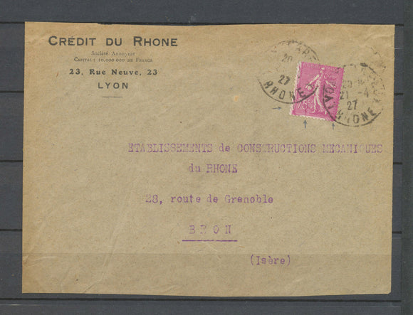 1927 Lettre N°202, 75c rose CASSURE BORD DE GAUCHE obl. RR, Superbe X4519