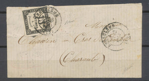 1871 Lettre TAXE 15c noir LITHO n° 4 obl. C 17 Angoulême. Rare Cote 1 500€ X4545