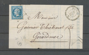 1863 Lettre N°22 GC 3217 CAD T22, rare car direction en 7/1864 VOSGES(82) X4560