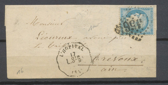 1873 Lettre N°60 convoyeur station GC REFAITS L’Hôpital L.St G LOIRE(84) X4573