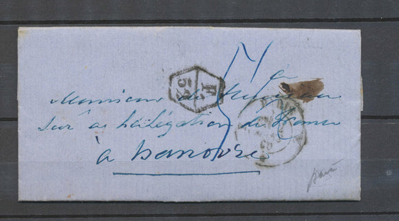 1860 Lettre Marque F/52 de France vers Prusse. Très rare. Signée Baudot. X4589