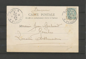 1905 CP 5c Blanc ESSAI CàD PARIS 4/R. D’ENGHIEN . Rarissime. Superbe X4595