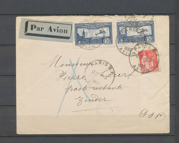 6.3.1933 Paris-Zinder, ESSAI DE BOUSCAT passage à Alger. Saulgrain n° 11 X4604