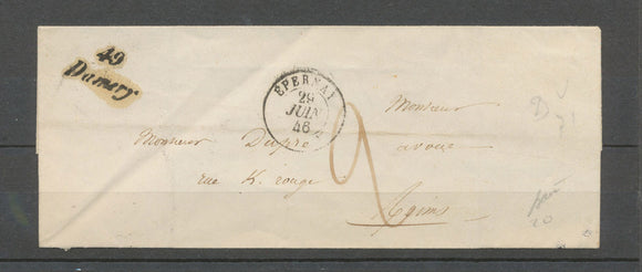 1846 Lettre Cursive 49/Damery + C 15 Epernay MARNE(49) X4628