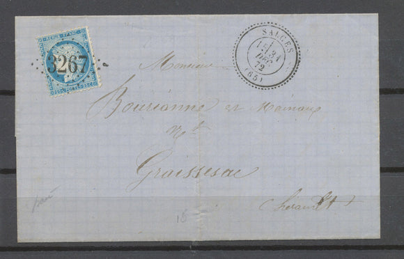 1872 lettre N°60 GC3267 CAD T24 SALCES Superbe PYRÉNÉES ORIENTALES (65) X4645