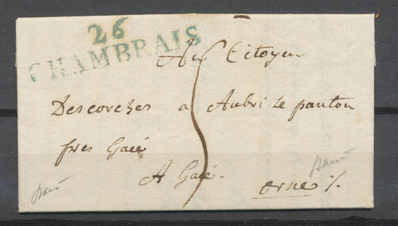 1799 lettre Marque 26/CHAMBRAIS, 46x12, BLEU, Superbe EURE (26) X4676
