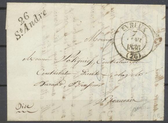 1836 Lettre Marque 26/St. André, 30mm, type très rare, + C 13 Evreux EURE X4677