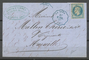 1868 Lettre N°29 Conv Station La Sône M. VAL. En bleu ISERE(37) X4682