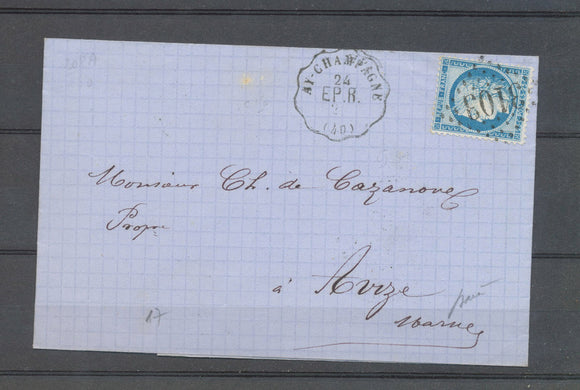 1874 Lettre N°60 GC3103 Obl Conv. Station Ay-Champagne EP.R MARNE(49) X4686