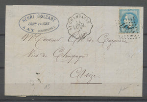 1870 Lettre N°29 GC Obl Conv. Station Ay-Champagne R. EPERN. MARNE(49) X4687
