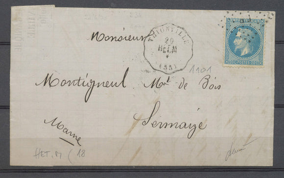 1870 Lettre N°29 obl Amb + Conv. Station Thionville HET.M. MOSELLE X4694