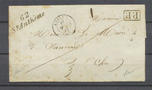 1843 Lettre Cursive 62/St Anthème + PP + C 15 Ambert PUY DE DOME(62) X4697