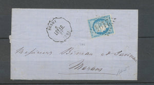 1879 Lettre Nesmy (LRY.LR) Conv.-station + GC 2194 s/n°60, sens très rare X4720