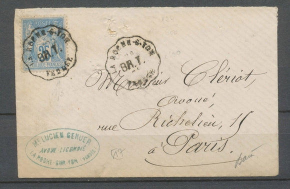 1877 Env. La Roche-s-Yon/Vendée(BR.T.) Conv-station, Obl n°79 25c Rare X4723