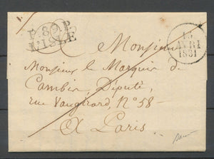 1831 Lettre P89P/L'ISLE, 26x12, fermé 1804 réouvert 1827, rare, Superbe X4731