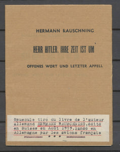 1939 Opuscule HERR ..., IHRE ZEIT IST UM lancé au-dessus de l'Allemagne X4751
