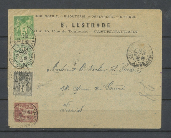 1901 Env. Sage 1c IMPRESSION RECTO-VERSO et COLLE SUR LE RECTO, SUP X4761