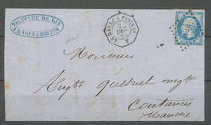 1865 Lettre cachet d'essai, Le HAVRE A PARIS/1°/F, càd OCTOGONAL + PP, SUP X4766