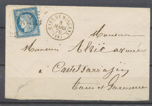 1876 Env. Gare de Morcenx, C 15 + GC sur n°60, très rare, Superbe X4773