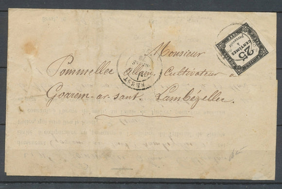 1873 Lettre Taxe 25c obl càd Brest, Variété chiffre 25 décalé, TB X4797