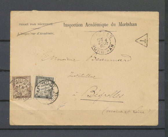 1898 Env. de Vannes non affranchie et taxée 10c bistre + 5c noir, TB X4808