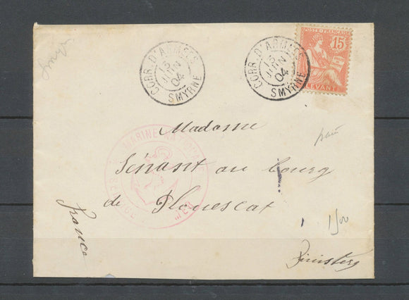 1904 Env. Levant 15c Mouchon obl CORR. D'ARMEES/SMYRNE, Superbe X4824