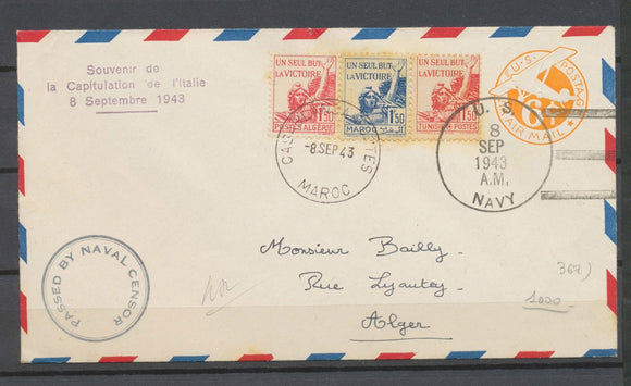 1943 Env. USA GC + Algérie et Tunisie obl US NAVY + CASABLANCA, RR, SUP X4840