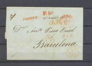 1845 Lettre 1/A.E.J.F + TRIEST + P.S.F + FRANCO 2 + Sardaigne Antibes X4892