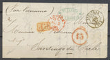 1858 Lettre Libourne C 15, payée numéraire, taxe 15 rouge+PP+LONDON/PAID X4904