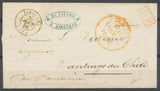 1856 Env. affranchie en numéraire, Libourne C 15 + PP rouge, pour Santiago X4905