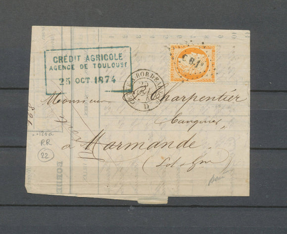 Lettre Cette à Bordeaux(D) + C B1°s/40c Siège, cachet de nuit, indice 22 X4934