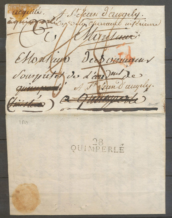 1813 Acquitté à Quimperlé + 28/QUIMPERLE  au dos (2ème type) Superbe X5062