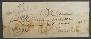 1830 Lettre 48/La Haye du Puits, cursive grattée + 48/PERIERS, rare, TB X5069