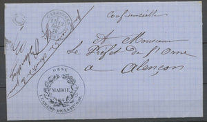 1870 Lettre Cachet orné Mairie + CAD T17 Carrouges(59) en franchise X5076