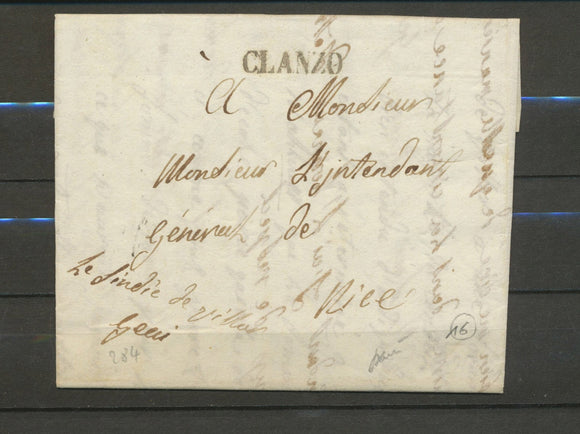 1832 Lettre CLANZO linéaire franchise du syndic de Villar COMTE DE NICE X5090