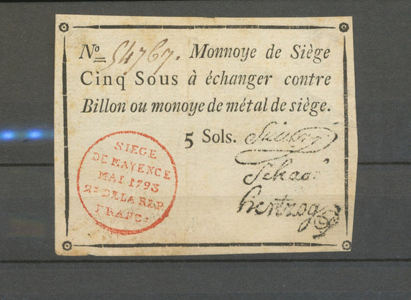 1793 MONNOYE DE SIEGE, SIEGE DE MAYENCE/2E DE LA REP FRANC SUP X5095