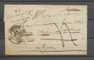 1836 Lettre 2 rouge encadré arrivée à Lyon (facteur ? Date ?) RR Superbe X5100